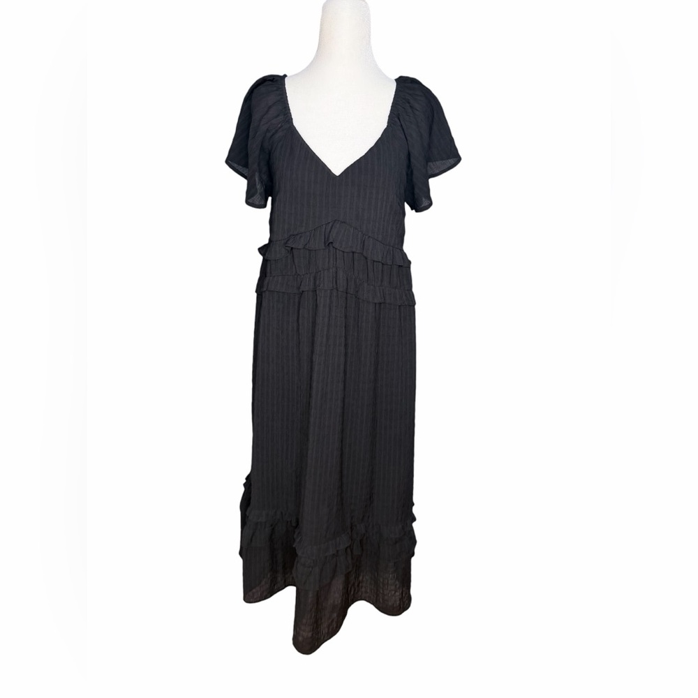 The Impeccable Pig Black Tiered Midi Dress